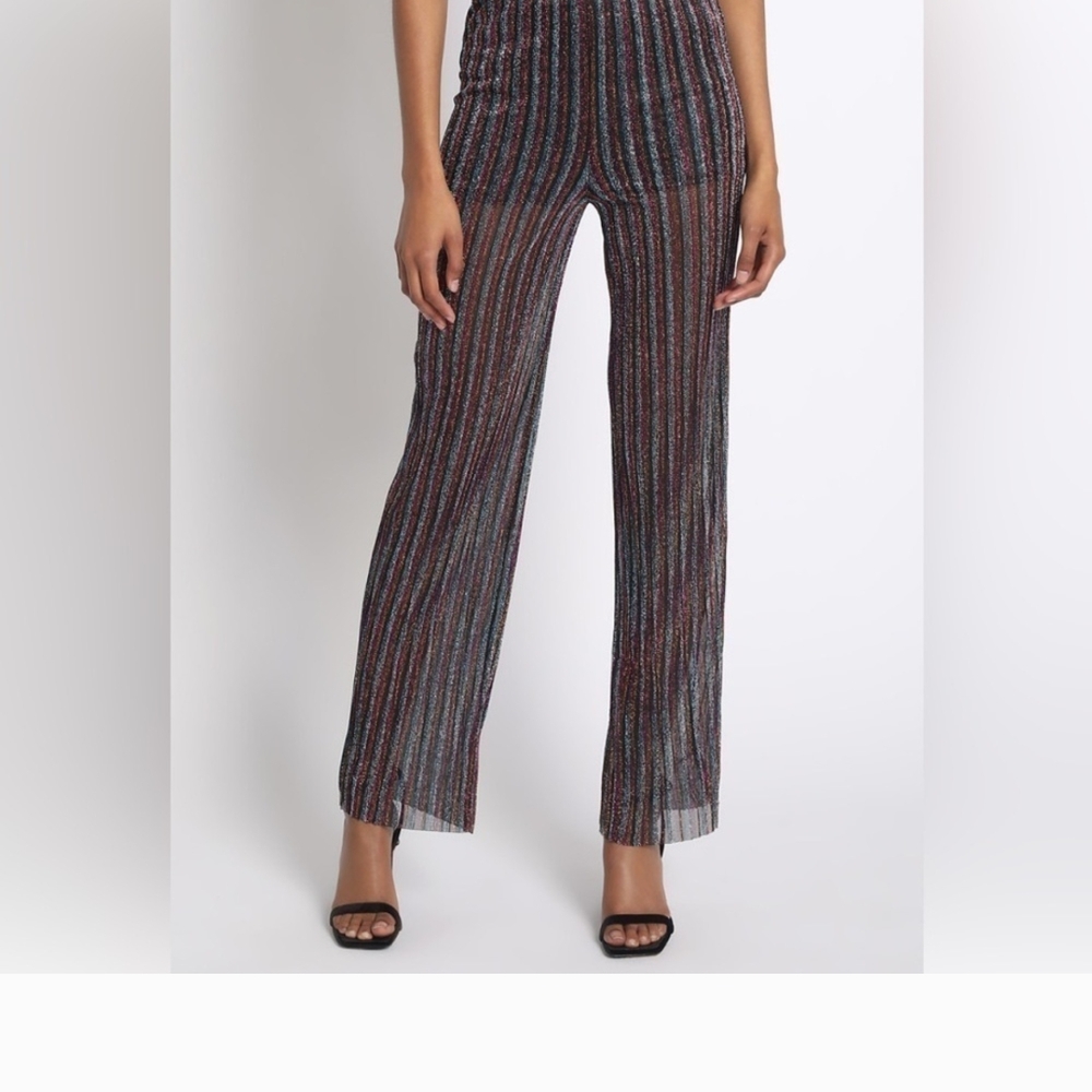 Lilyful Women's Wide Leg Pants Sparky Black Striped Sheer Size Small Festival - Picture 2 of 7